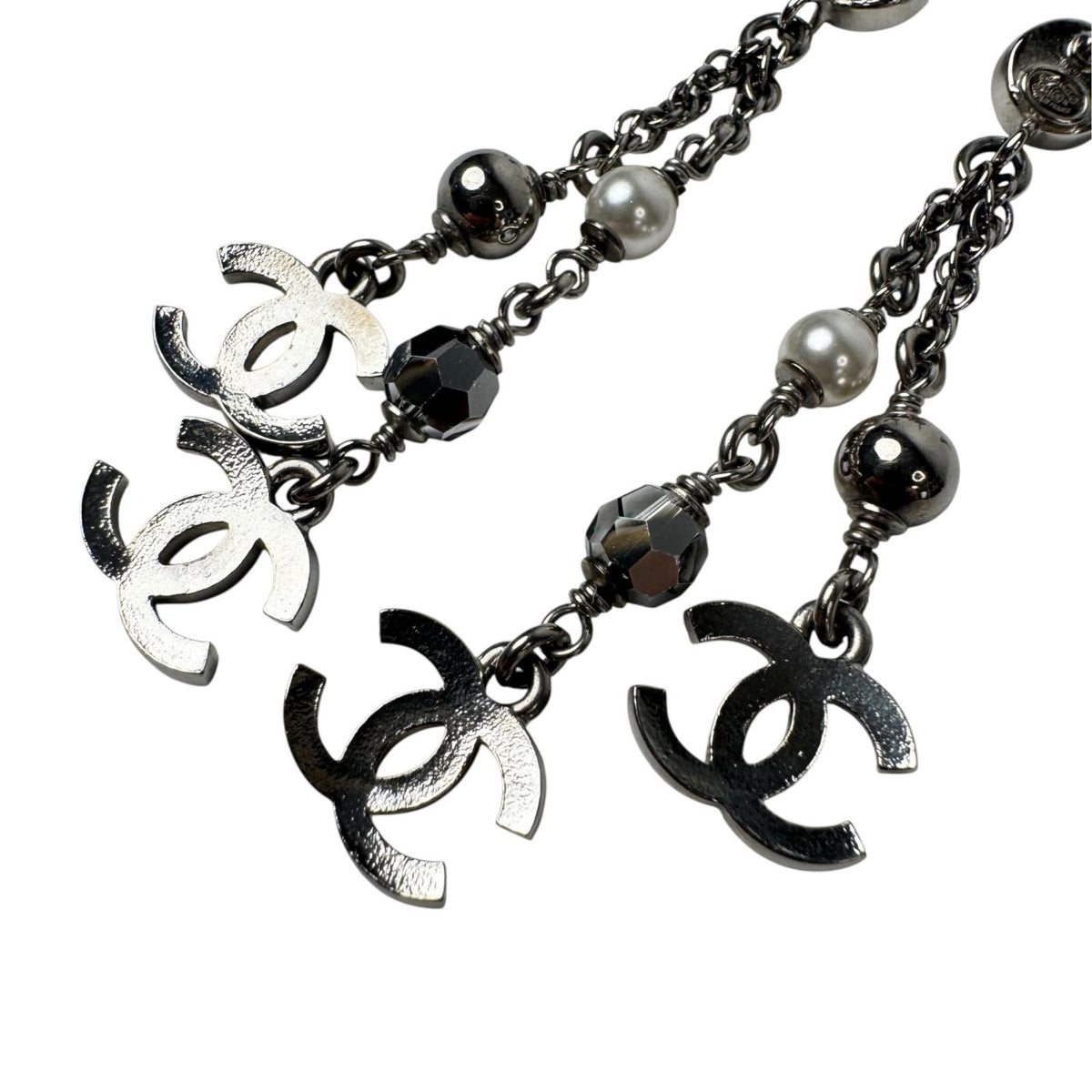Chanel CC Logo Long Drop Earrings Light Stone Pearl — view 4