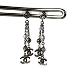 Chanel CC Logo Long Drop Earrings Light Stone Pearl