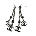 Chanel CC Logo Long Drop Earrings Light Stone Pearl — view 3