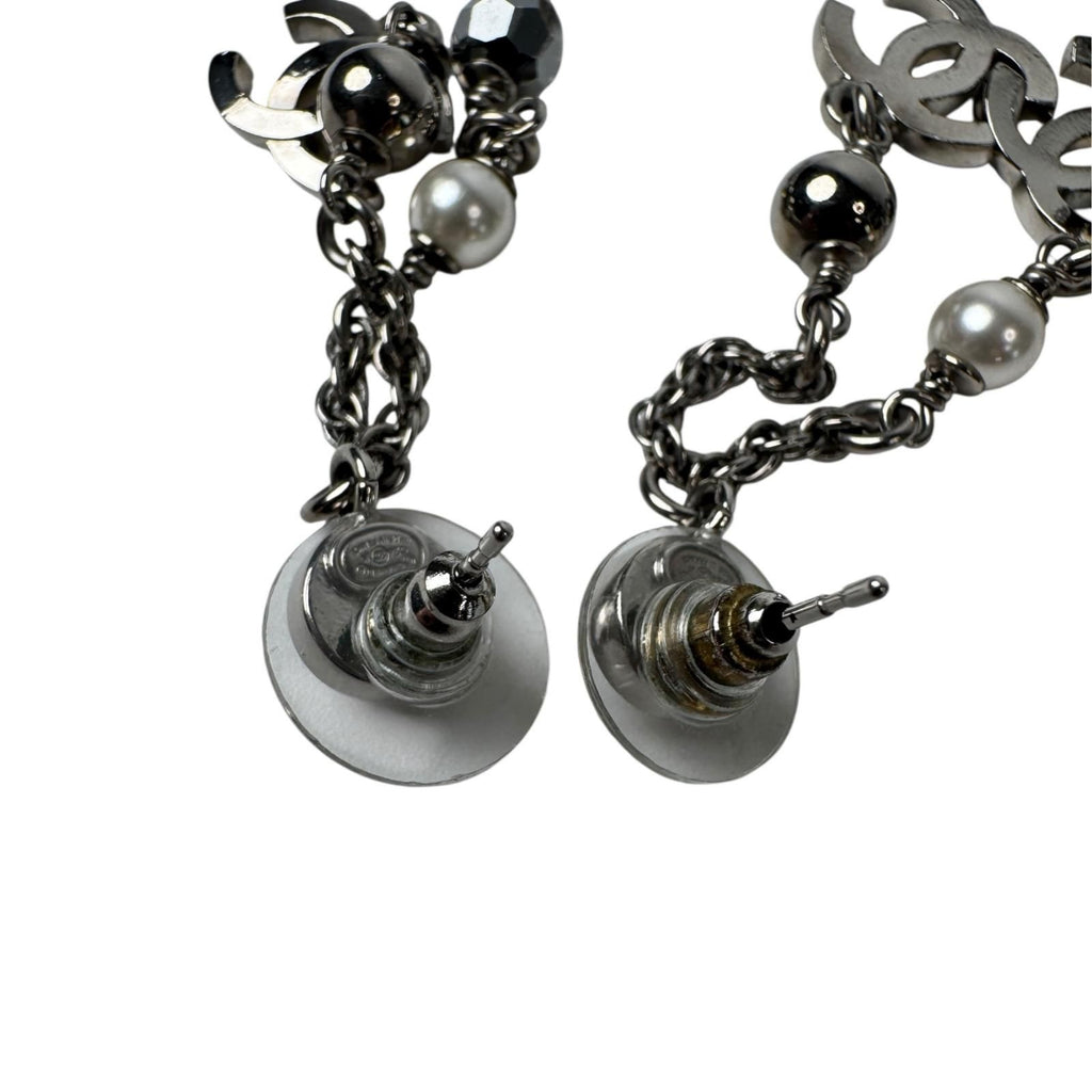 Chanel CC Logo Long Drop Earrings Light Stone Pearl — view 7