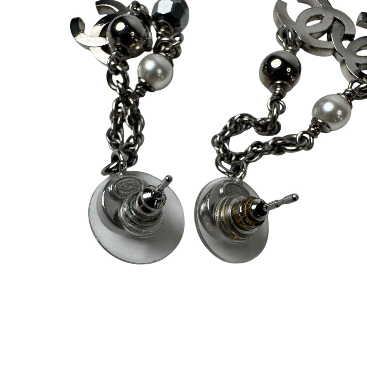 Chanel CC Logo Long Drop Earrings Light Stone Pearl — view 7
