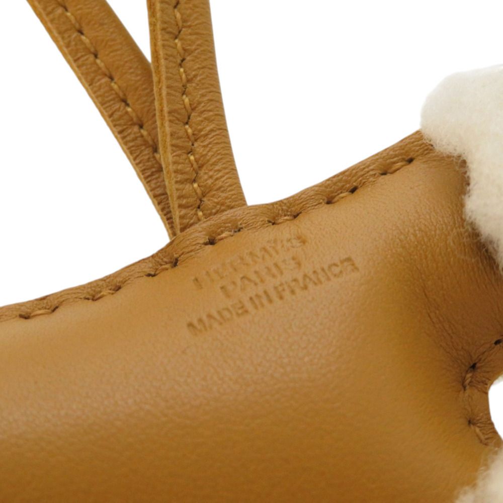 Hermes Buddy Agneau Milo Shearling Sesame Bag Charm Keychain — view 4