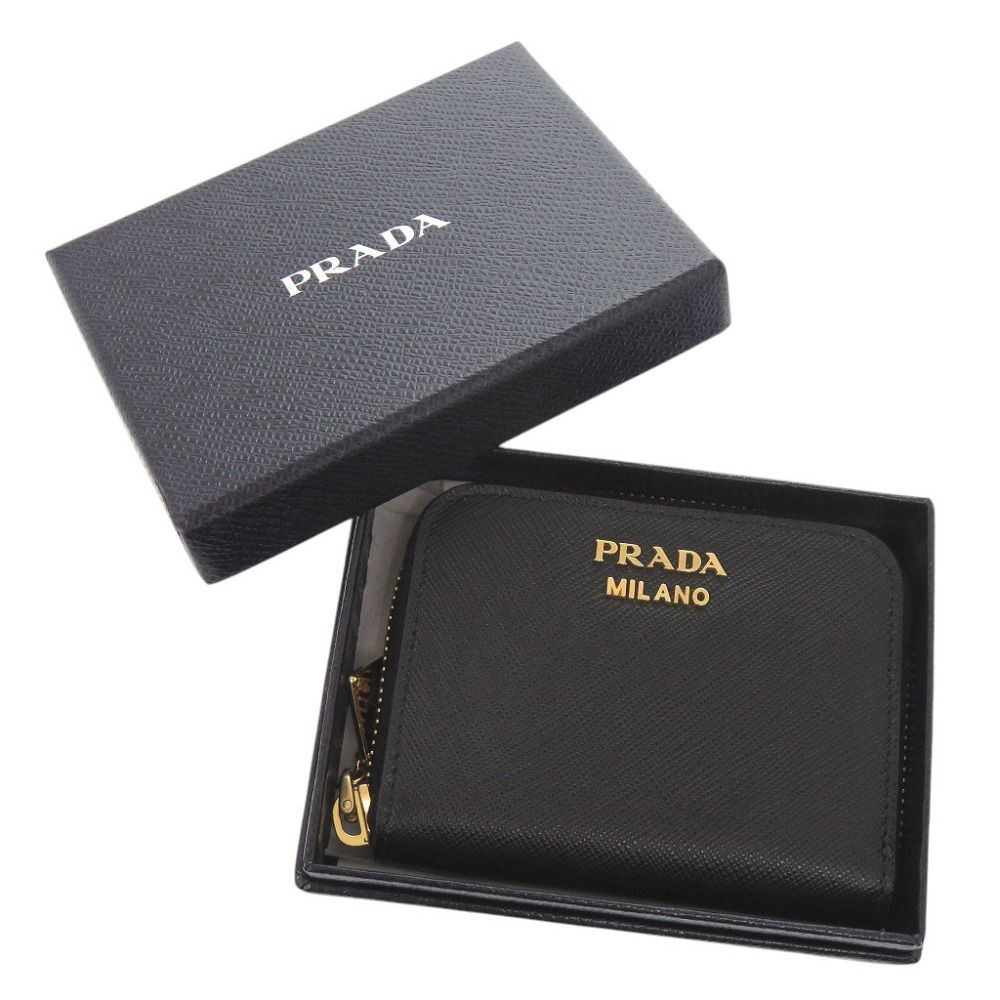Prada Saffiano Triangle Logo Charm Black Coin Purse — view 2
