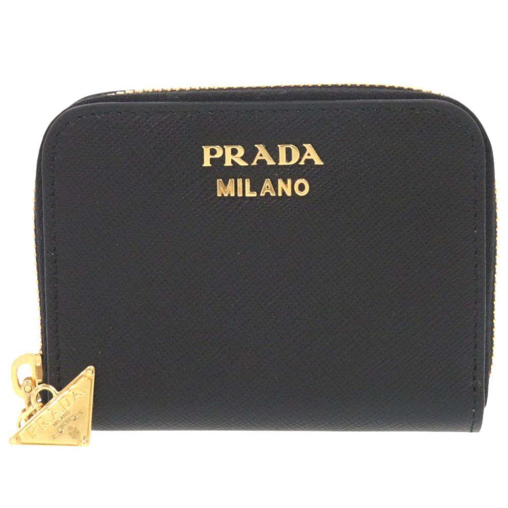 Prada Saffiano Triangle Logo Charm Black Coin Purse