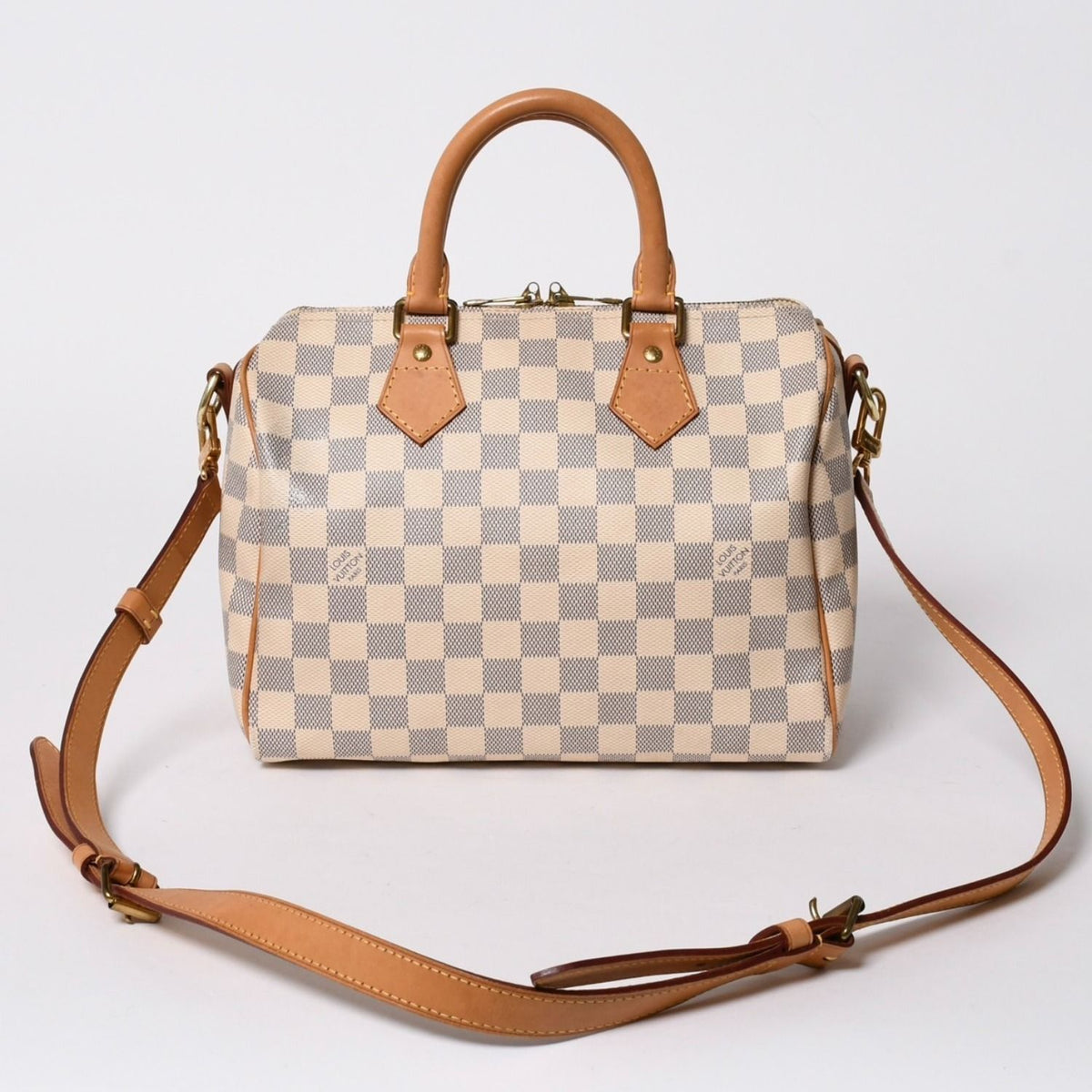 Louis Vuitton Damier Azur Speedy Bandouliere 25 Vachetta Leather White Gold — view 2