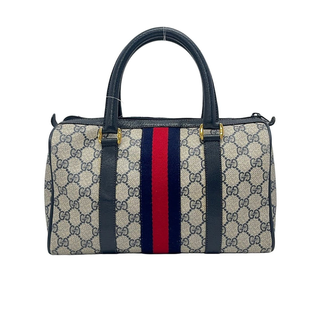 Gucci Handbag Collection GG Plus Supreme Ivory Dark Navy Red Leather — view 3