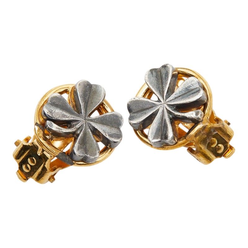 Chanel 96P Clover Earrings Vintage Gold Plated