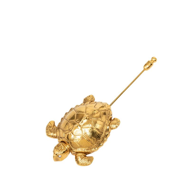 Chanel 96A CC Logo Vintage Turtle Motif Pin Brooch Gold Plated Rhinestone