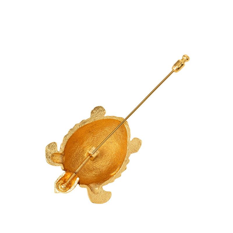 Chanel 96A CC Logo Vintage Turtle Motif Pin Brooch Gold Plated Rhinestone — view 2