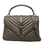 Saint Laurent Cassandra Carre YSL Logo Chain Shoulder Bag 2-Way Brown Gray
