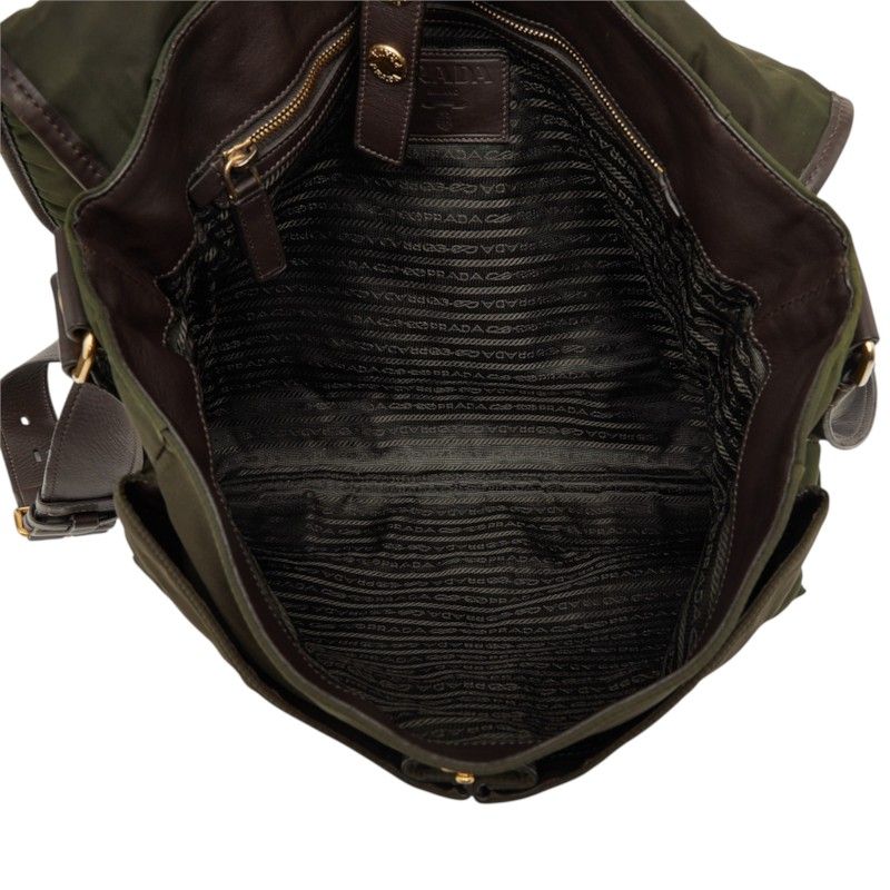 Prada Messenger Bag Crossbody Khaki Nylon Leather — view 6