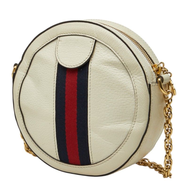 Gucci Ophidia Mini Round Double G Web Stripe Crossbody Chain Shoulder Bag White — view 2