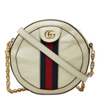 Gucci Ophidia Mini Round Double G Web Stripe Crossbody Chain Shoulder Bag White