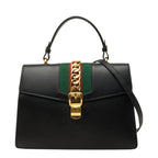 Gucci Sherry Line Sylvie 2-Way Shoulder Bag Black Leather