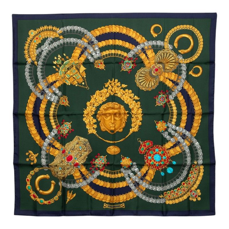 Hermes Carre 90 Kosmima Space Scarf Navy Green Multicolor Silk