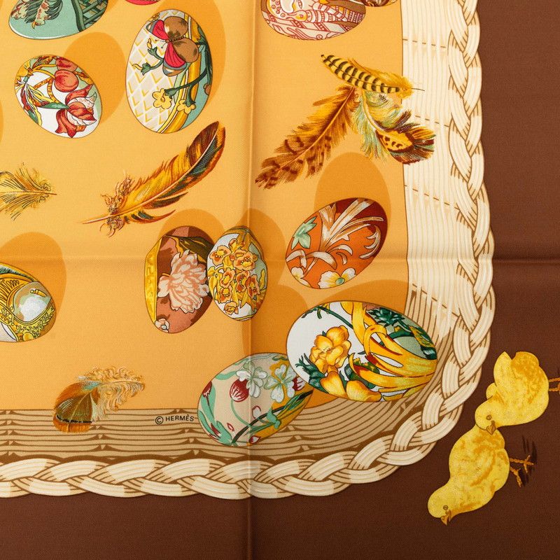 Hermes Carre 90 Couvee D'hermes Eggs Scarf Brown Multicolor Silk — view 5