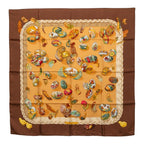 Hermes Carre 90 Couvee D'hermes Eggs Scarf Brown Multicolor Silk