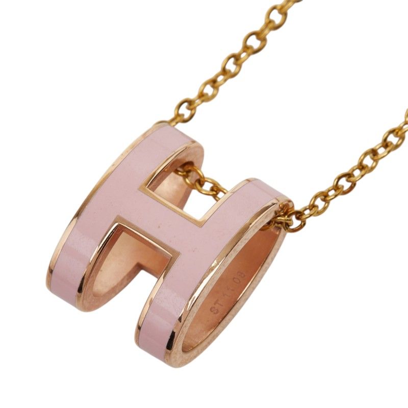 Hermes Pop H Pendant Gold Pink Plated Necklace — view 3