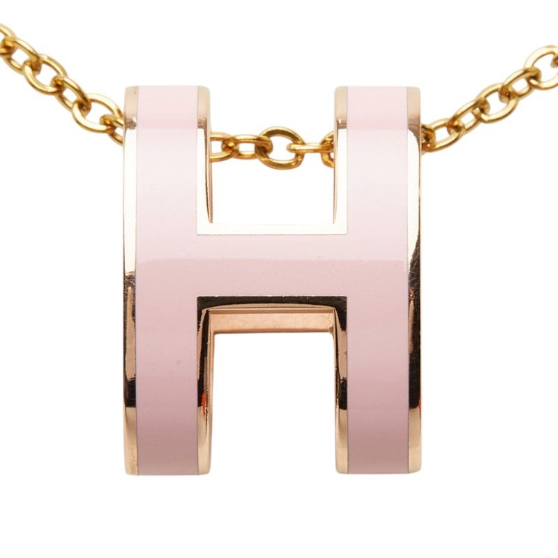 Hermes Pop H Pendant Gold Pink Plated Necklace — view 2