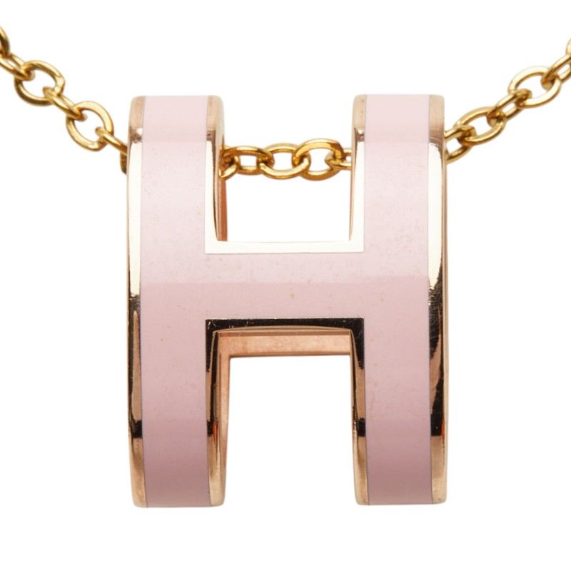 Hermes Pop H Pendant Gold Pink Plated Necklace