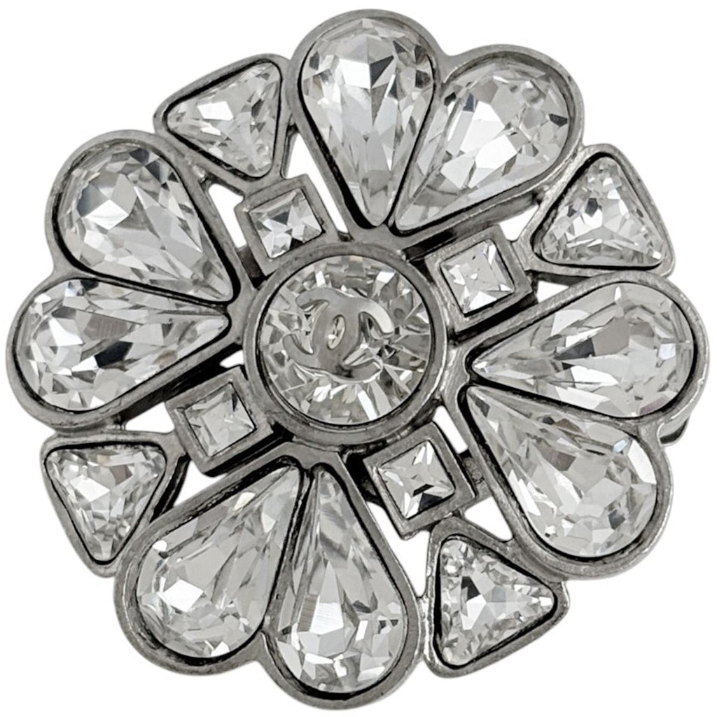 Chanel Brooch CC Logo Silver Plated Rhinestone
