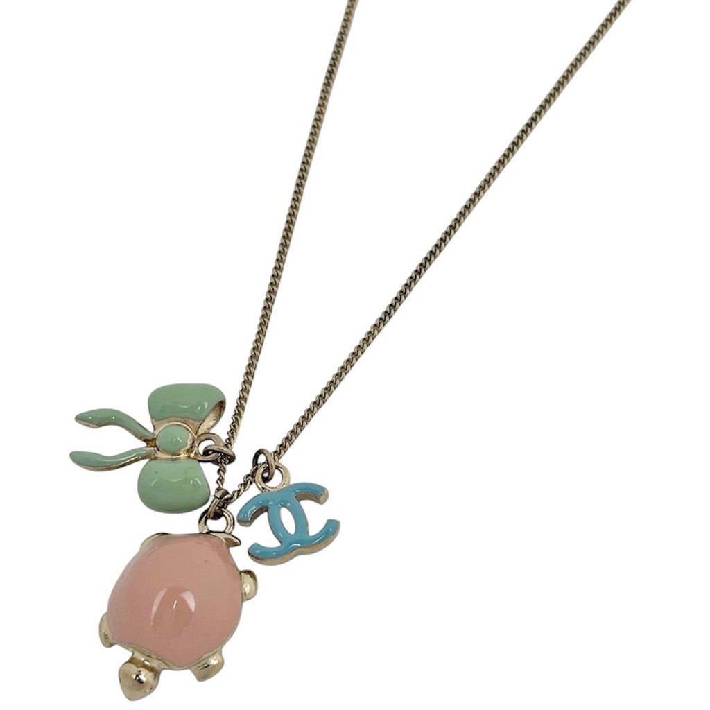 Chanel Necklace CC Logo Ribbon Turtle Motif Gold Plated
