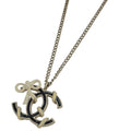 Chanel Necklace CC Logo Ribbon Gold Plated Black White