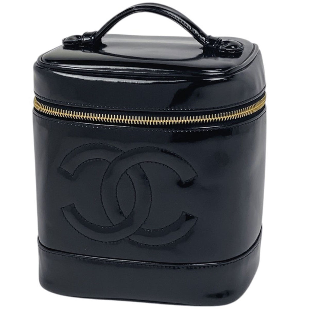 Chanel Makeup Pouch CC Logo Vanity Back Patent Leather Black