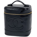 Chanel Makeup Pouch CC Logo Vanity Back Patent Leather Black