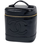 Chanel Makeup Pouch CC Logo Vanity Back Patent Leather Black