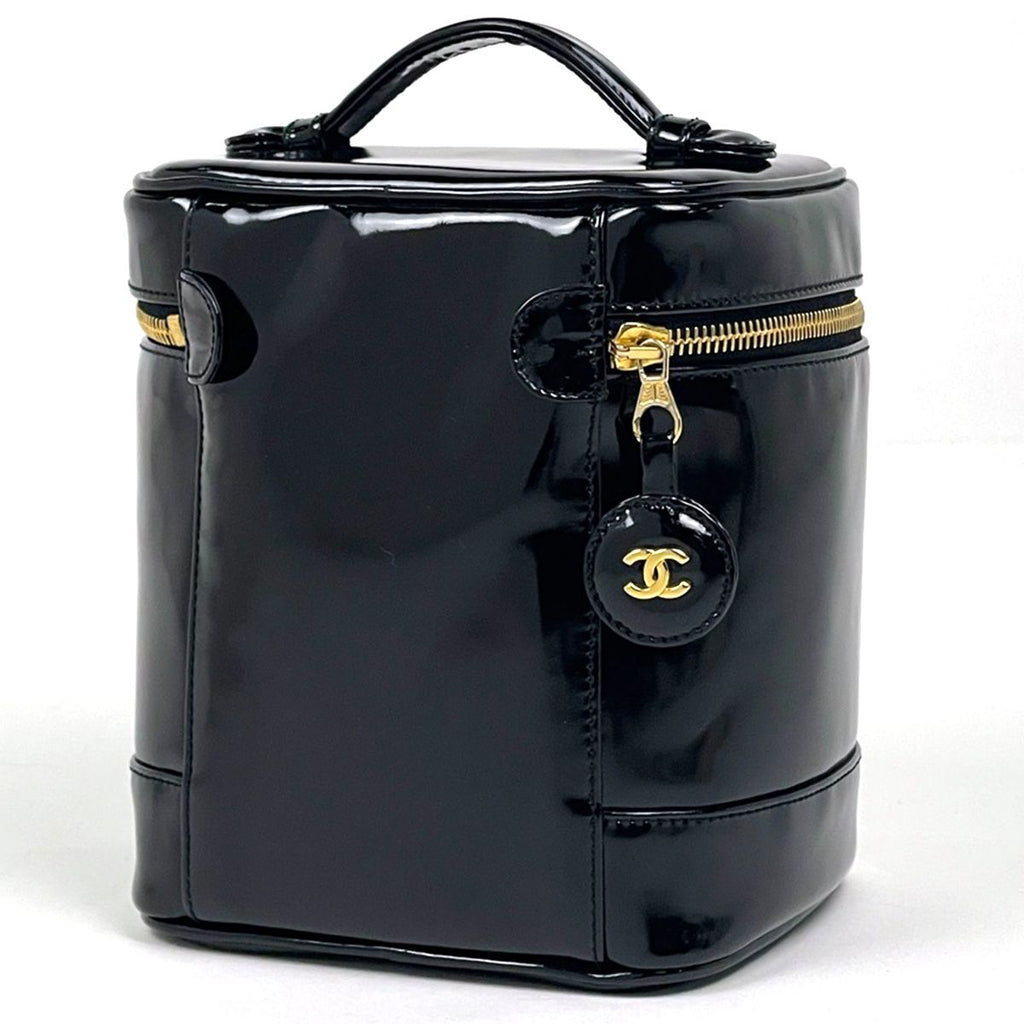 Chanel Makeup Pouch CC Logo Vanity Back Patent Leather Black — view 2