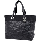 Chanel Tote Paris Biarritz MM CC Logo Black
