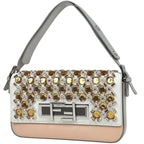 Fendi Shoulder Bag 3 Tre Bucket Rhinestone Bijou Leather White Pink 8 BR