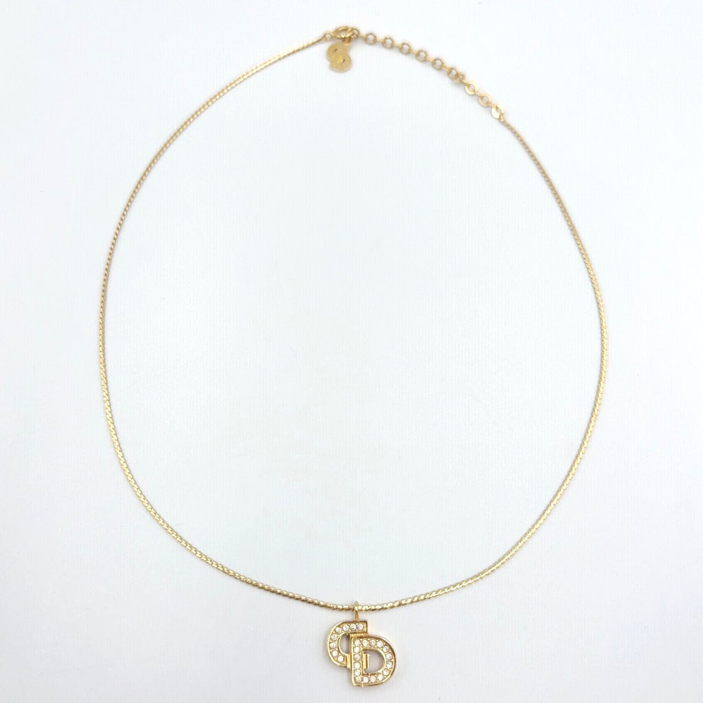 Dior CD Logo Rhinestone Gold Necklace — view 3