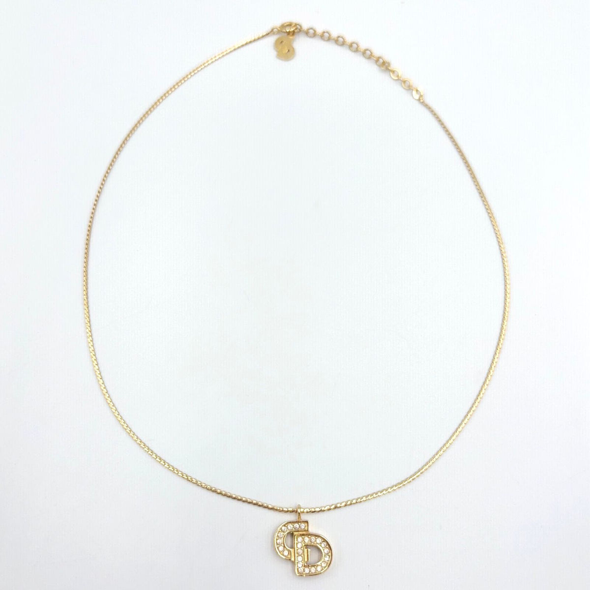Dior CD Logo Rhinestone Gold Necklace — view 3