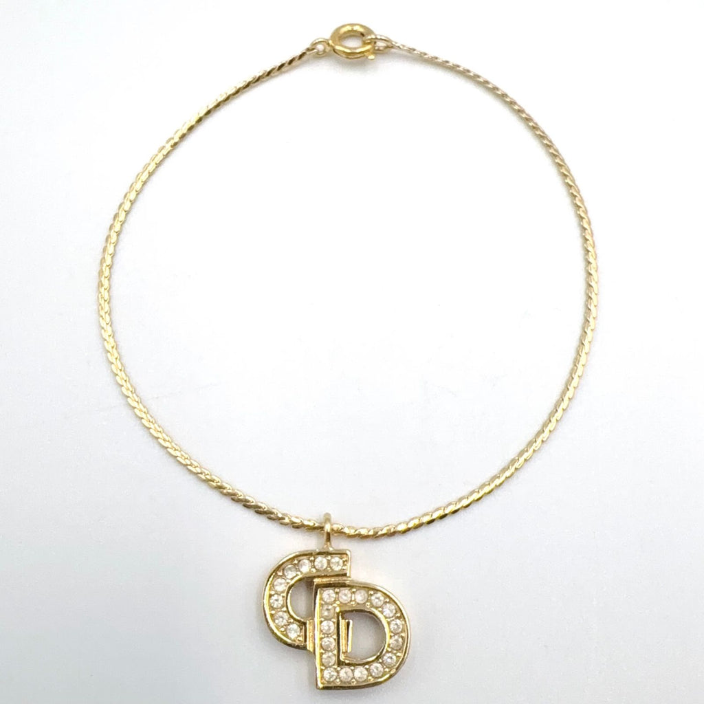 Dior CD Logo Rhinestone Gold Bracelet — view 3