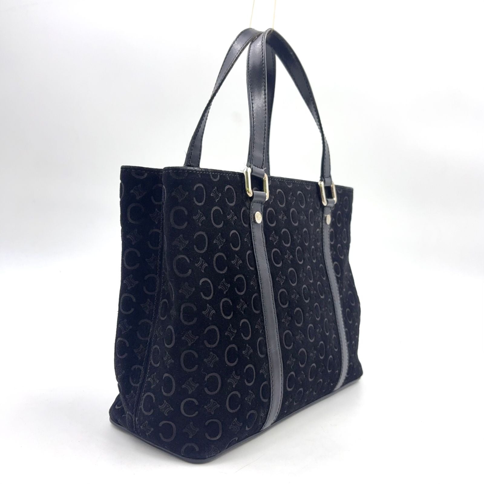 Celine C Macadam Leather Suede Black Handbag Silver — view 2