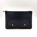 Fendi Bugs Monster Flat Slim Leather Black Clutch Silver