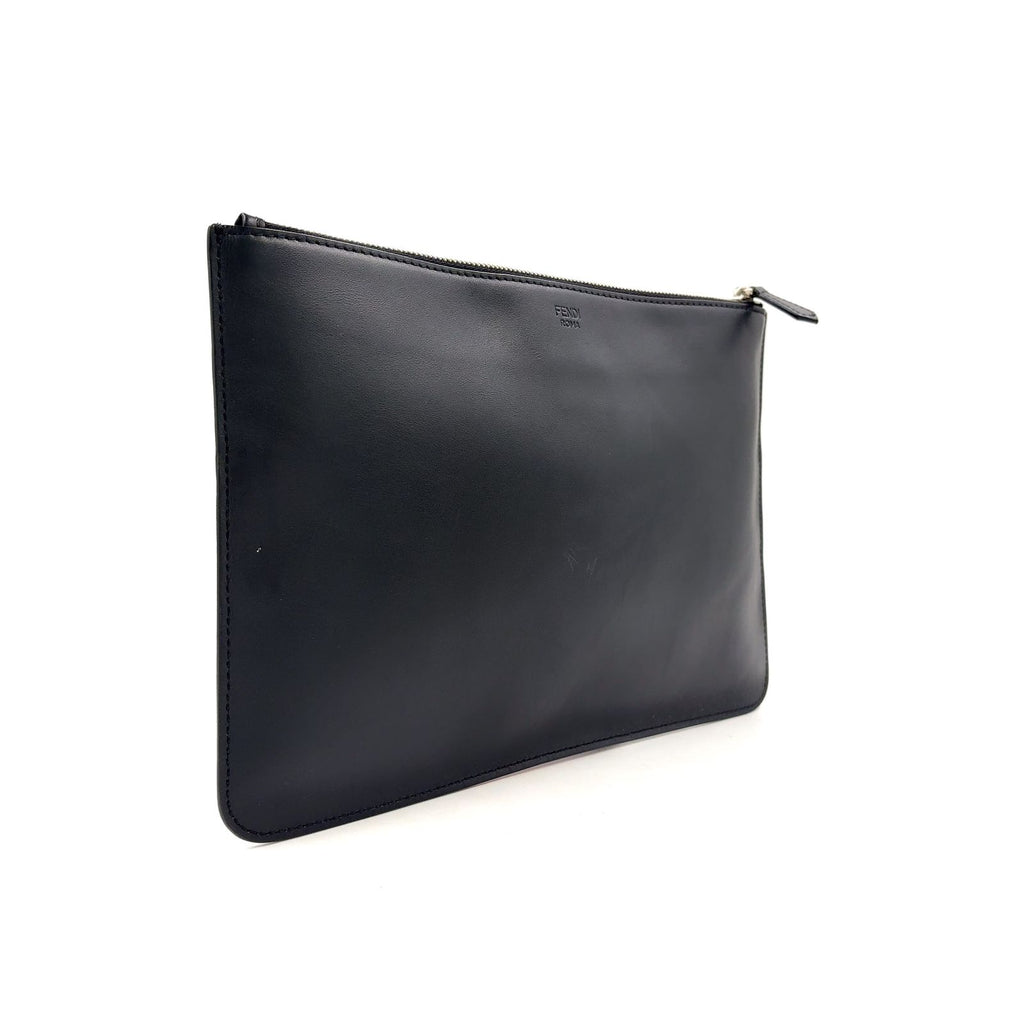 Fendi Bugs Monster Flat Slim Leather Black Clutch Silver — view 2