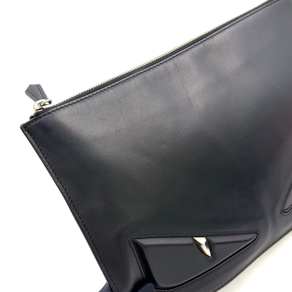 Fendi Bugs Monster Flat Slim Leather Black Clutch Silver — view 7