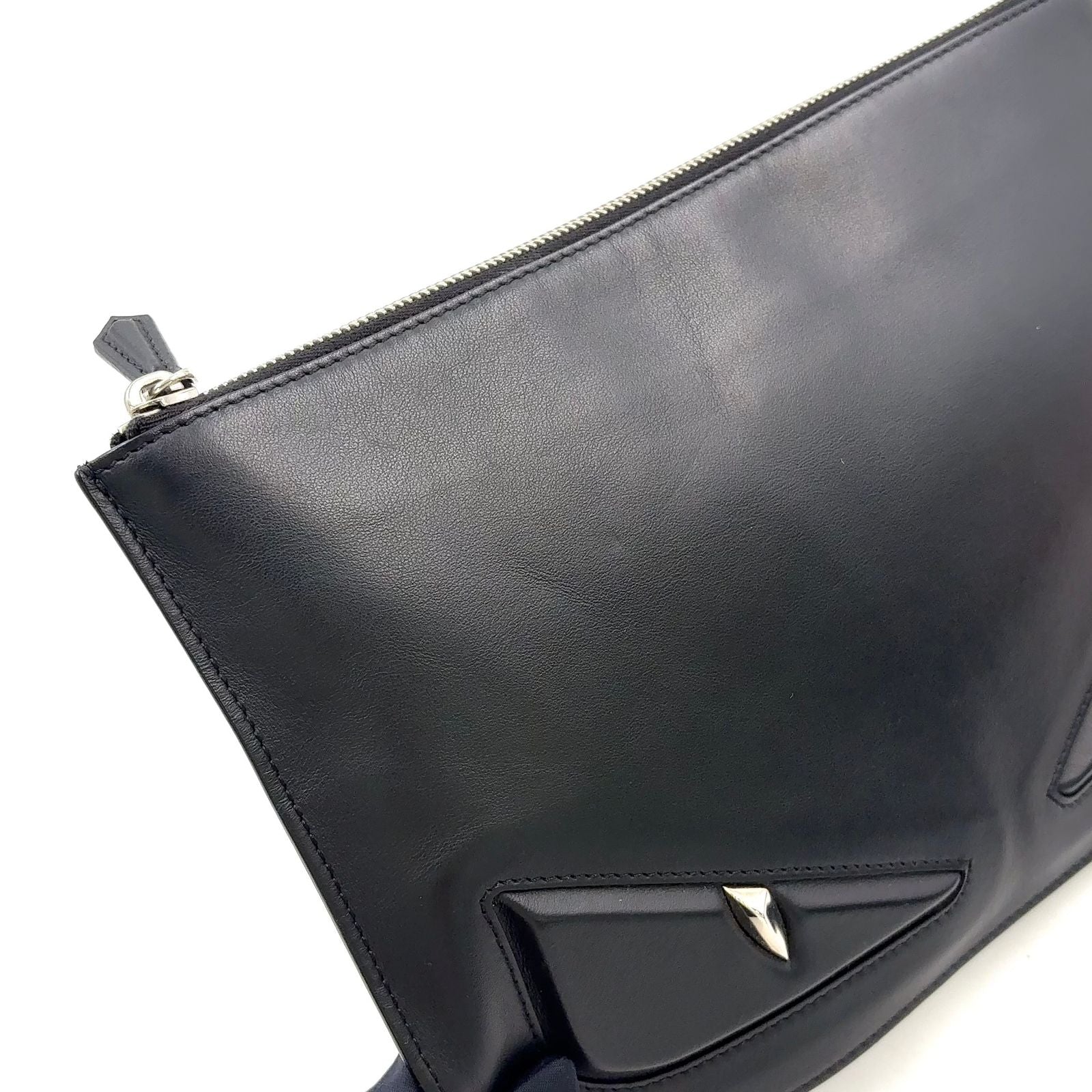 Fendi Bugs Monster Flat Slim Leather Black Clutch Silver — view 7
