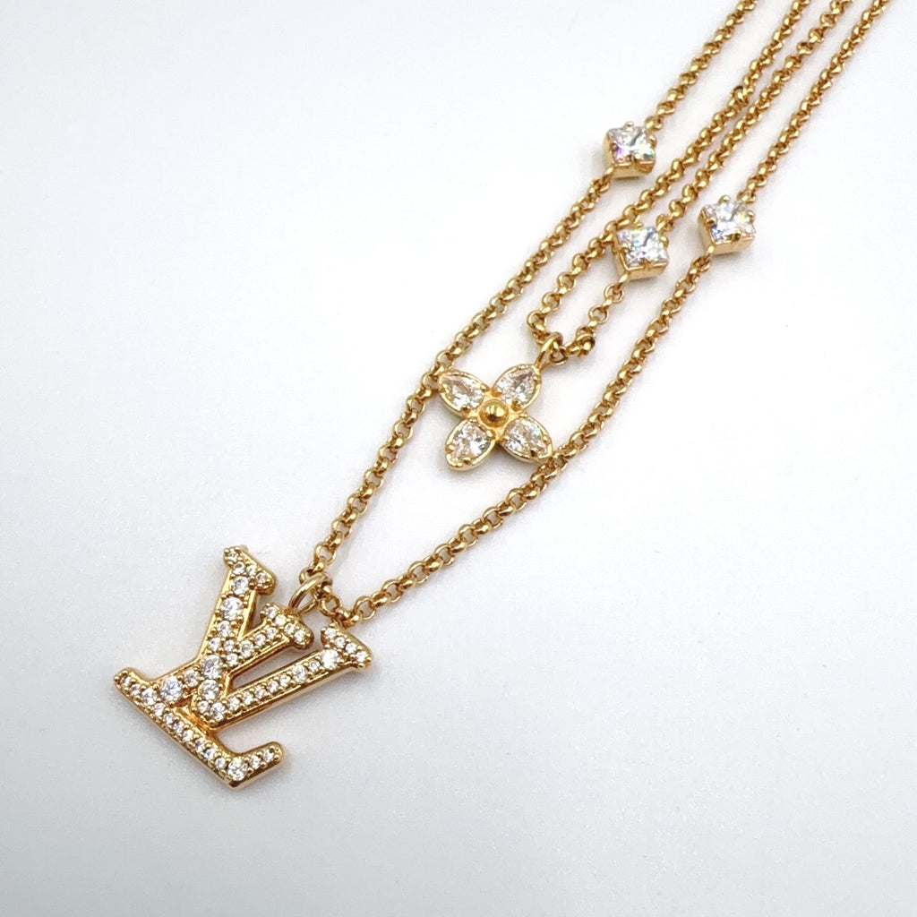 Louis Vuitton LV Metal Rhinestone Gold Necklace