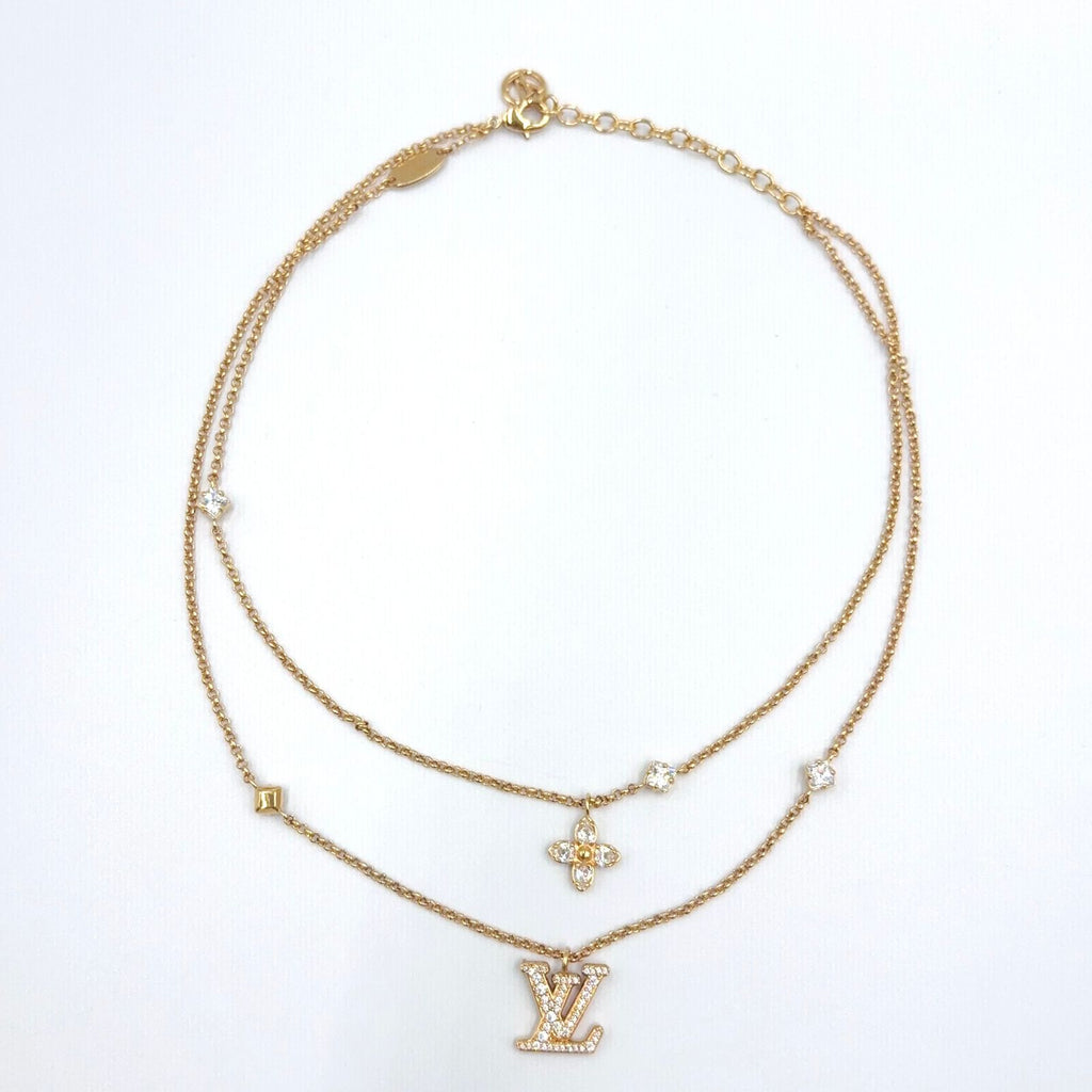 Louis Vuitton LV Metal Rhinestone Gold Necklace — view 3