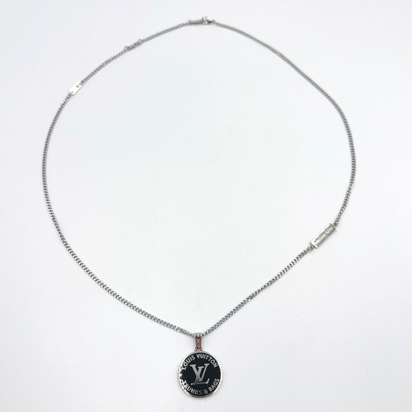 Louis Vuitton LV Award Pendant Metal Enamel Silver Black Necklace — view 3