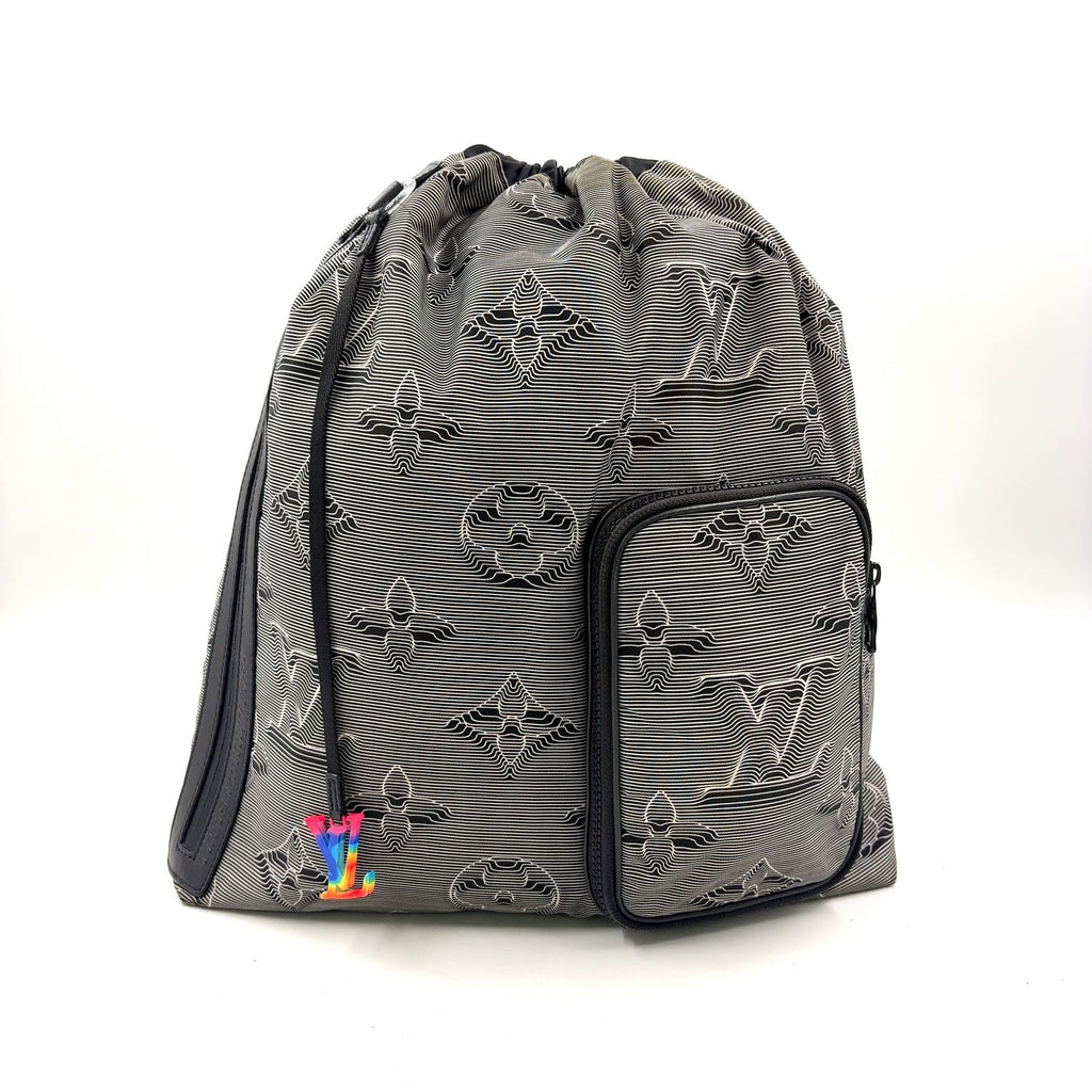 Louis Vuitton Drawstring Leather Nylon Black White Backpack