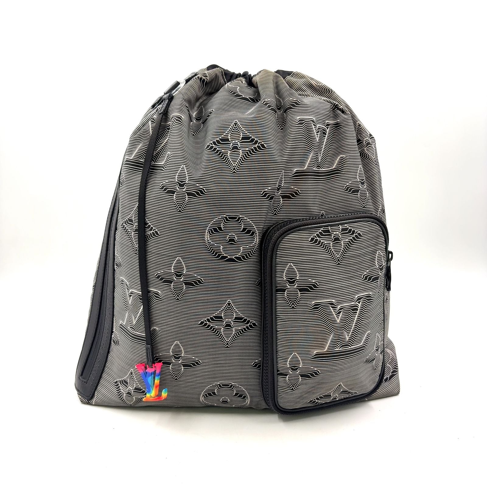 Louis Vuitton Drawstring Leather Nylon Black White Backpack