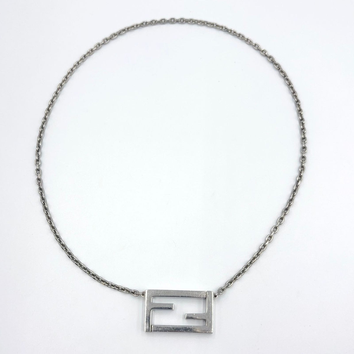 Fendi FF Logo Baguette Metal Silver Necklace — view 3