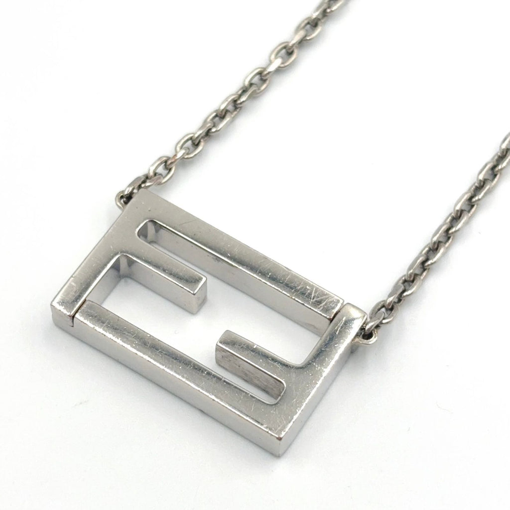 Fendi FF Logo Baguette Metal Silver Necklace