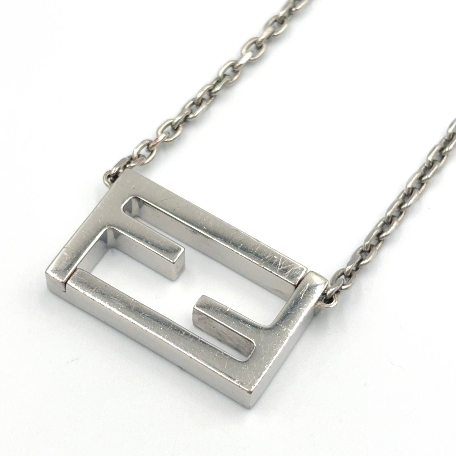 Fendi FF Logo Baguette Metal Silver Necklace