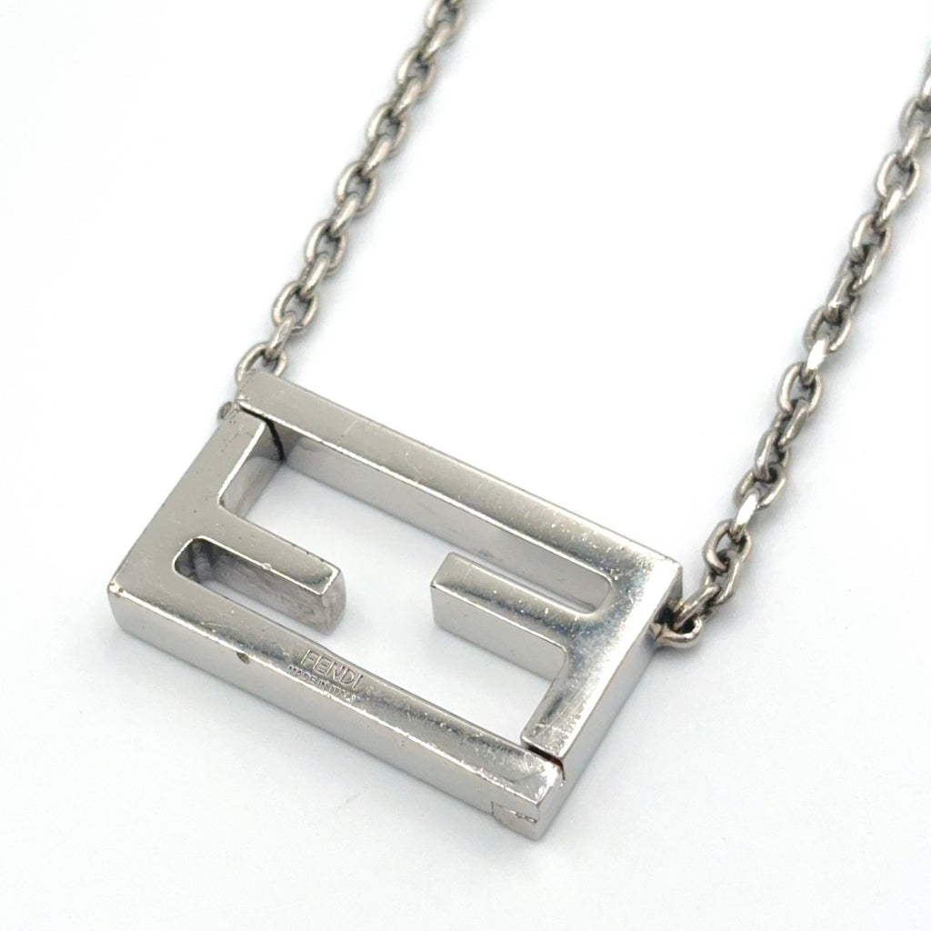 Fendi FF Logo Baguette Metal Silver Necklace — view 2